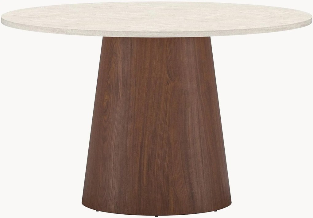 Mesa de jantar redonda efeito travertino e madeira Lanzo, Ø 120 cm