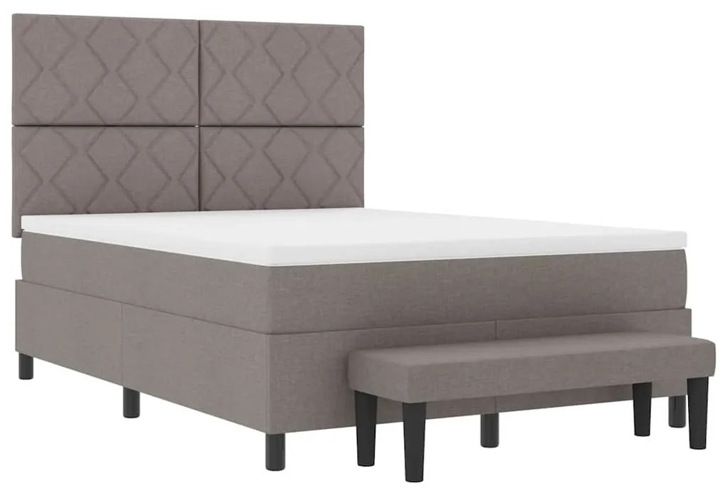 Cama Box Spring com Colchão e Banco Taupe 140x190 cm Tecido