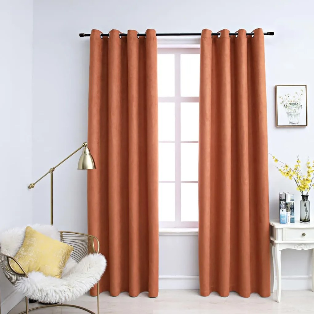134471 vidaXL Cortinas blackout c/ argolas em metal 2 pcs 140x225 cm ferrugem