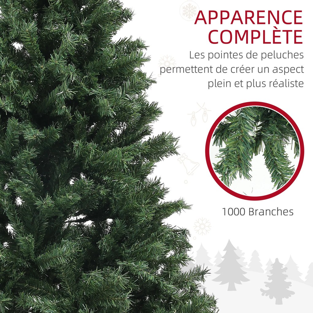 Árvore de Natal artificial de 180 cm com 1 000 ramos, abertura automática, base em aço, verde