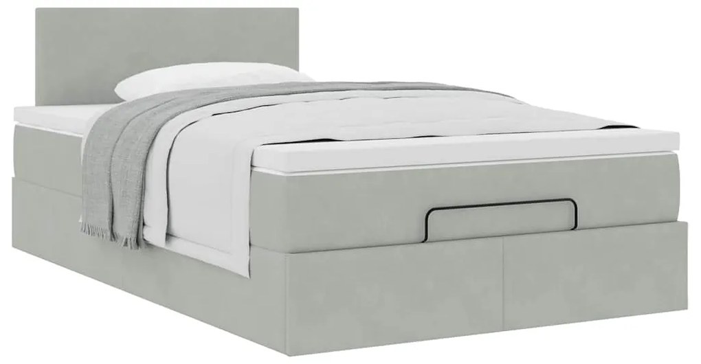 Estrutura de cama otomana com colchão cinza claro Veludo