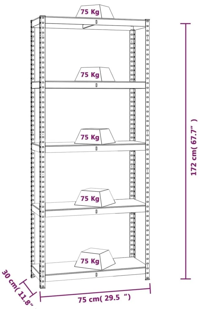 Estante 5 prateleiras 2 pcs madeira processada/aço antracite