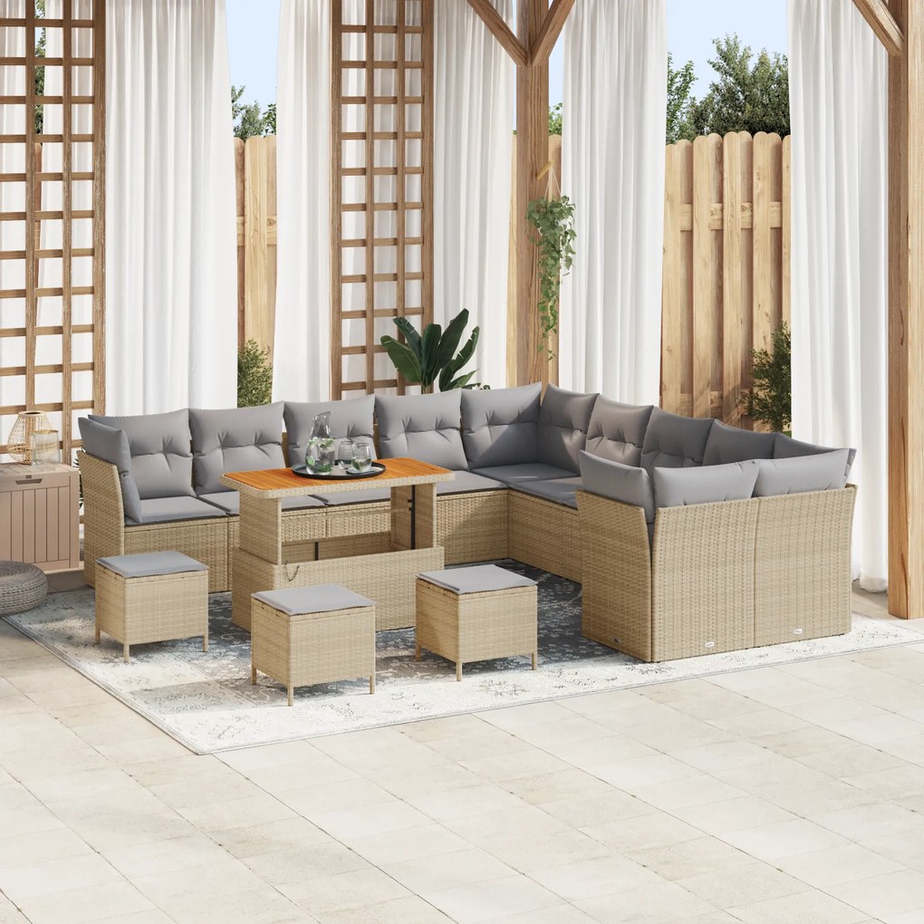 Conjunto de Sofá para Jardim vidaXL de 14 peças com Almofadas Bege de