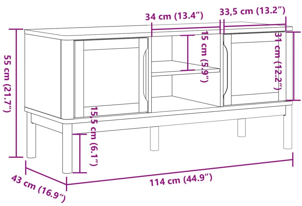 Móvel de TV FLORO 114x43x55 cm madeira de pinho maciça branco