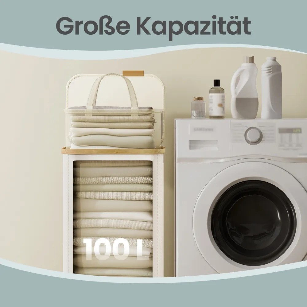 Cesto de roupa suja com tampa, 100L,  42 x 32 x 75 cm Branco Creme