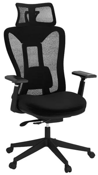 Cadeira de escritório em malha com encosto ajustável em 3 níveis, almofada lombar e apoio para a cabeça, braços, 70 x 68 x 116-124 cm, preta