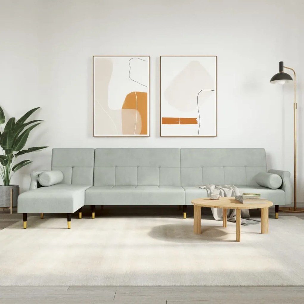 3157221 vidaXL Sofá-cama em forma de L 271x140x70 cm veludo cinzento-claro