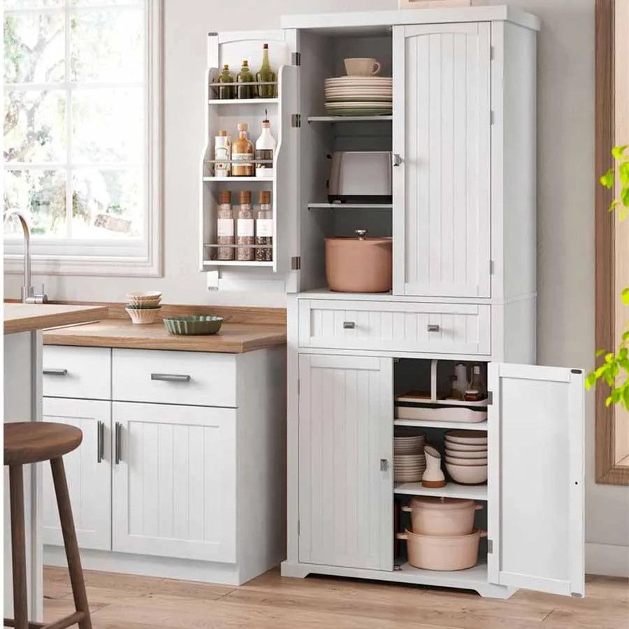 Armário de cozinha com prateleiras e gavetas 40 x 76 x 182,1 cm Branco