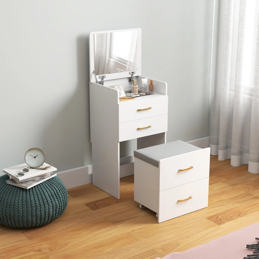 Toucador de Maquilhagem 3 em 1 com Banco Mesa de Maquilhagem com Espelho Gavetas e Bancada de Vidro Visível Toucador Moderno para Quarto 48x40x90 cm B