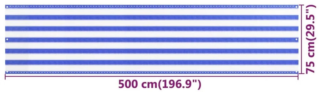 Tela de varanda 75x500 cm PEAD azul e branco
