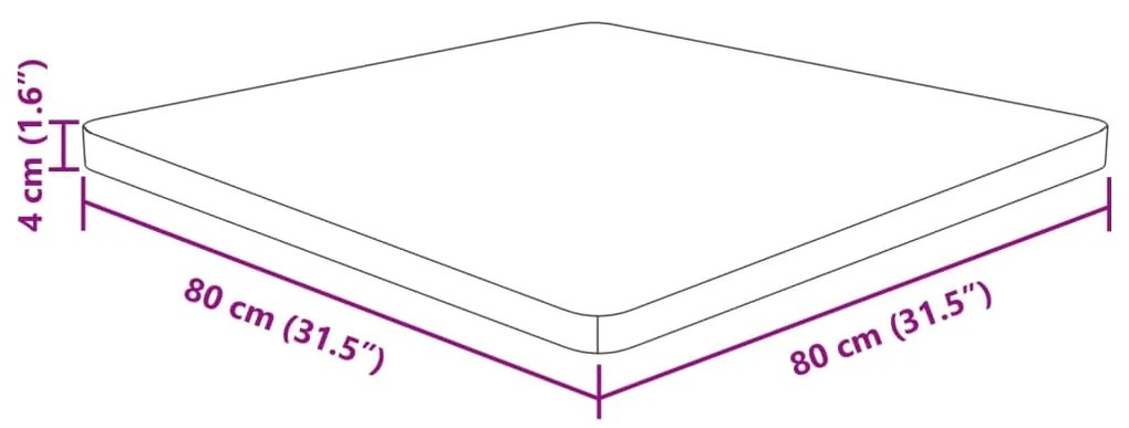 Tampo de mesa quadrado 80x80x4 cm carvalho maciço não tratado