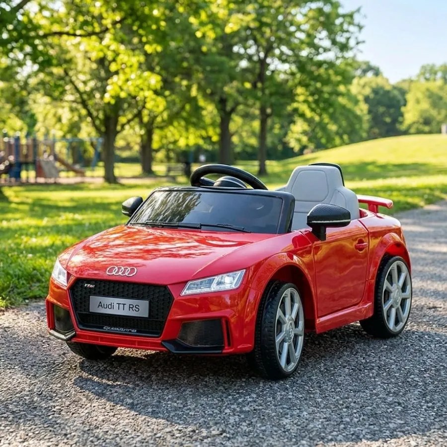 Carro elétrico para crianças 12V Audi TT RS pneus de borracha maciça, banco em pele sintética Vermelho