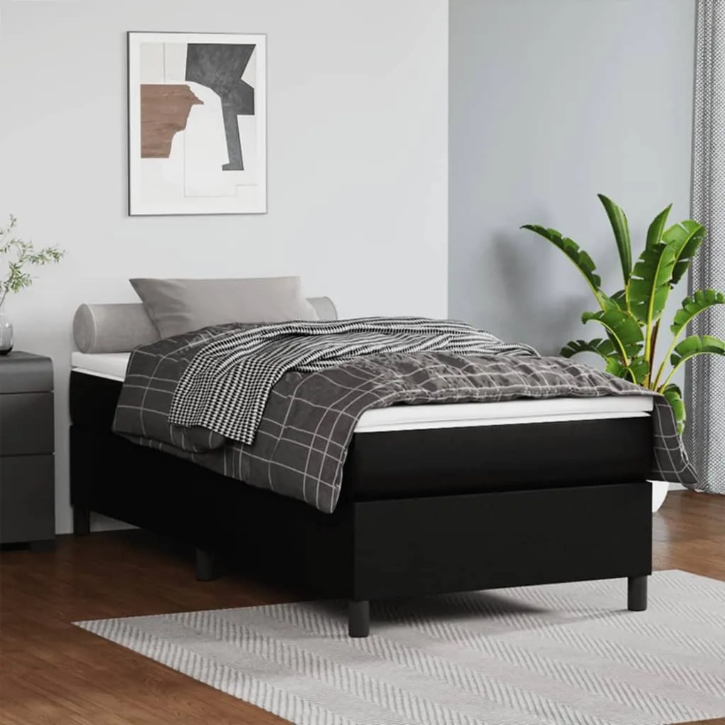 vidaXL Estrutura de cama com molas 90x190 cm couro artificial preto