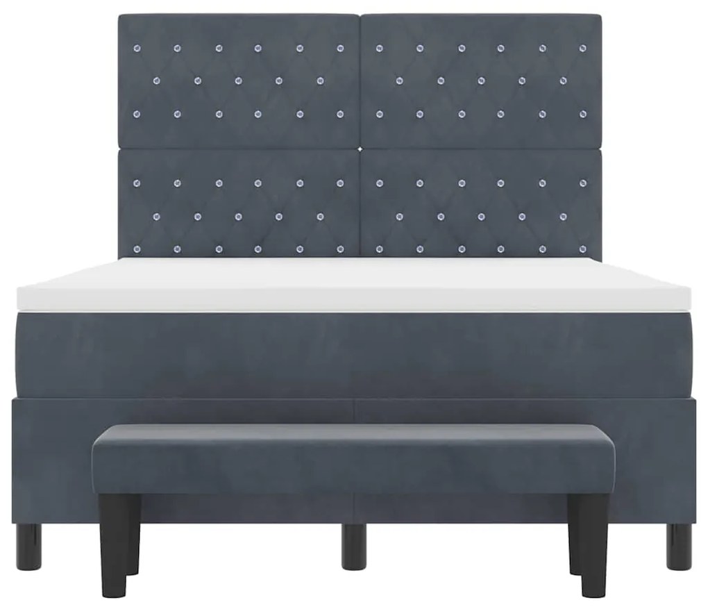 Cama com Mola Box com Colchão &amp; Banco Cinza Escuro 140x190 cm Veludo