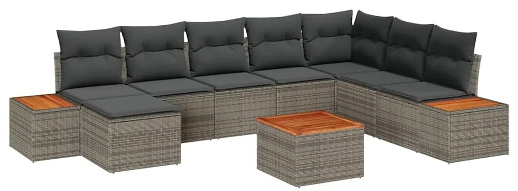 Conjunto de Sofá de Jardim com Almofadas Cinza Rattan Acácia