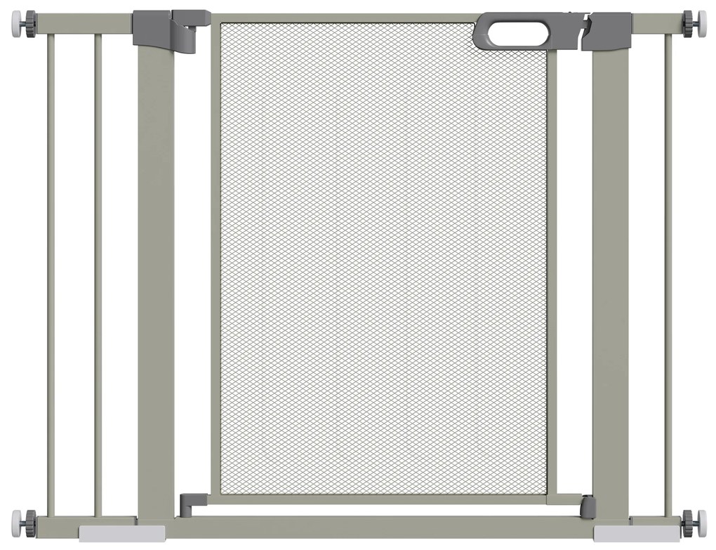 PawHut Barreira Segurança Cães Extensível 75-103 cm 2 Extensões Duplo Bloqueio Fechamento Automático Prática Cinza | Aosom Portugal