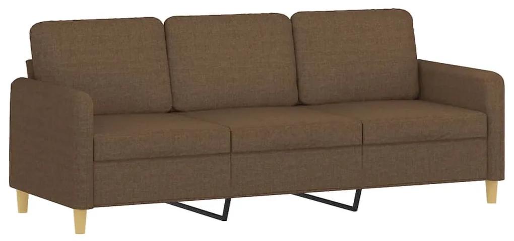 3 pcs conjunto de sofás com almofadas tecido castanho