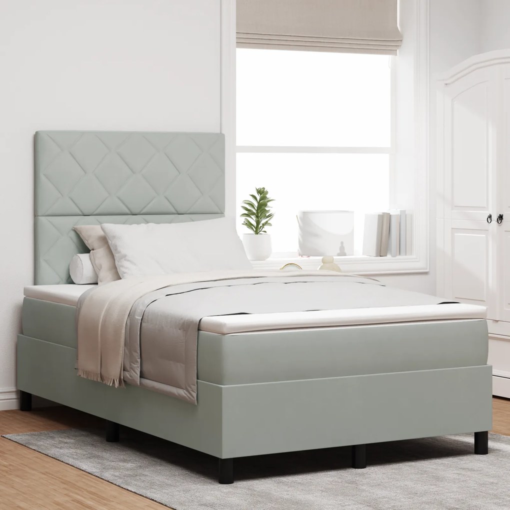 Cama Box Spring com Colchão Cinza Claro 120x200 cm Veludo