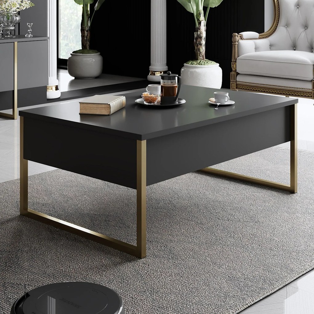 Conjunto de Mobiliário de Sala de Estar Luxe Set – Antracite e Dourado