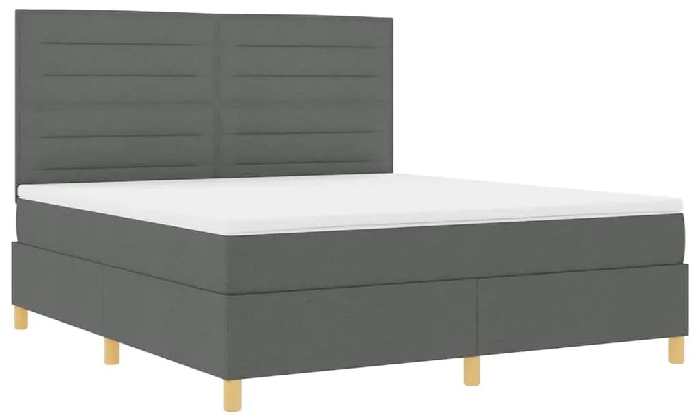 Cama Box Spring com Colchão &amp; LED Cinza Escuro 180x200 cm Tecido