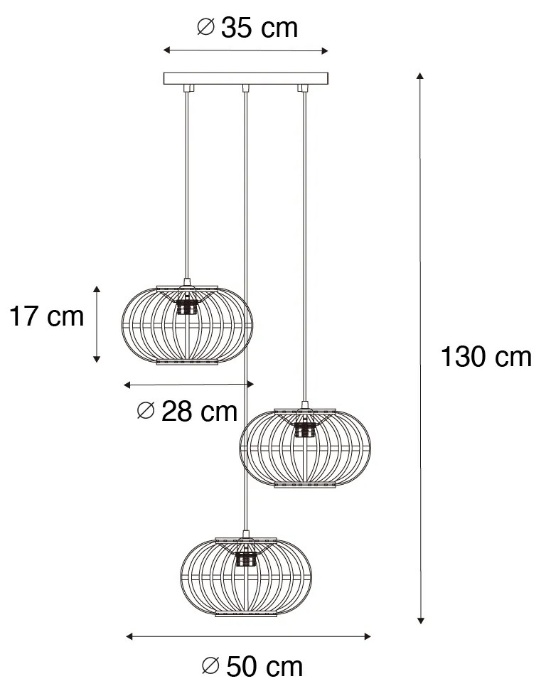 Candeeiro suspenso oriental bambu 3 luzes redondo - Amira Oriental