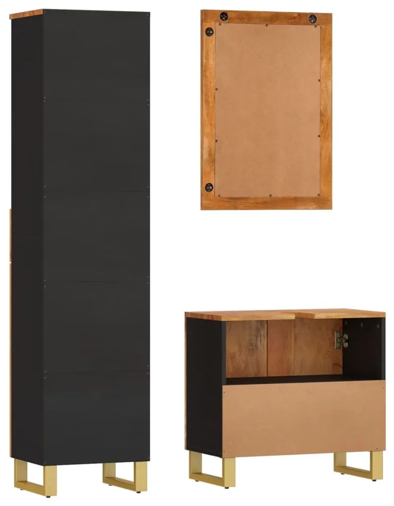 3 pcs conjunto de móveis p/ WC mangueira maciça castanho/preto