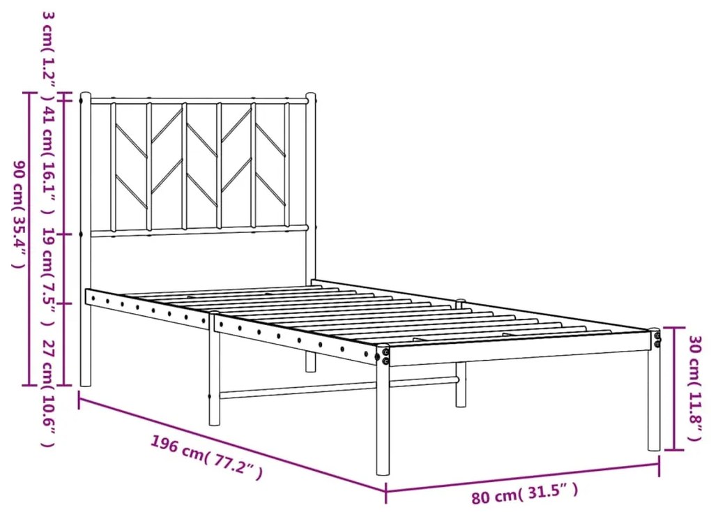 Estrutura de cama com cabeceira 75x190 cm metal branco