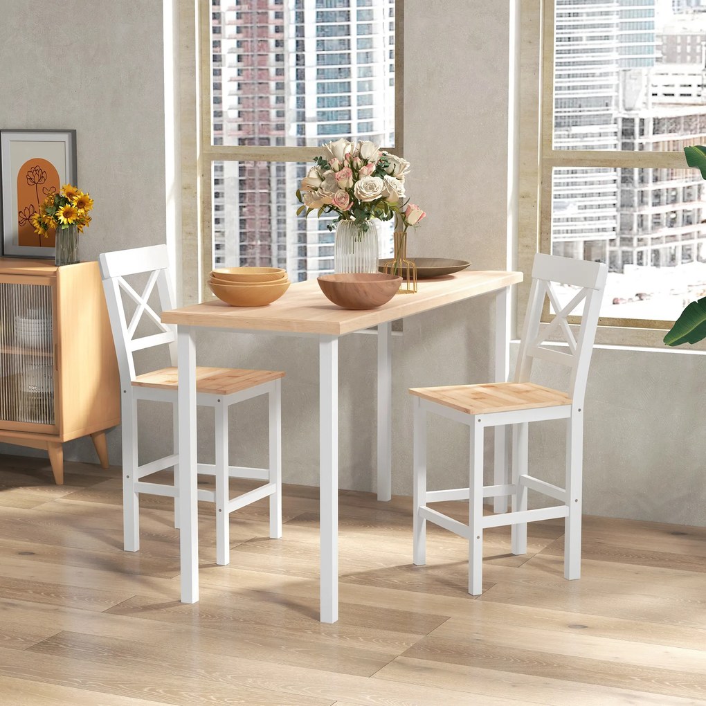 Conjunto de 2 Bancos de Bar de Madeira com Encosto e Apoio para os Pés Estilo Rústico para Cozinha 41x46x97.5 cm Natural