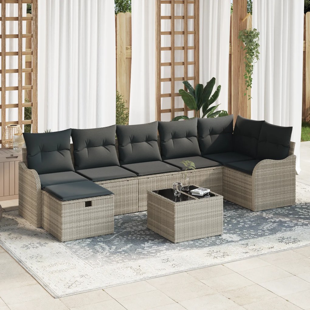 Conjunto de Sofá de Jardim vidaXL 8 Peças com Almofadas Cinza Claro Ra