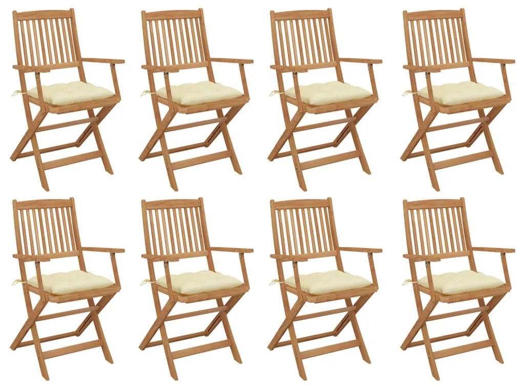 vidaXL Cadeiras de exterior dobráveis c/ almofadões 8pcs acácia maciça