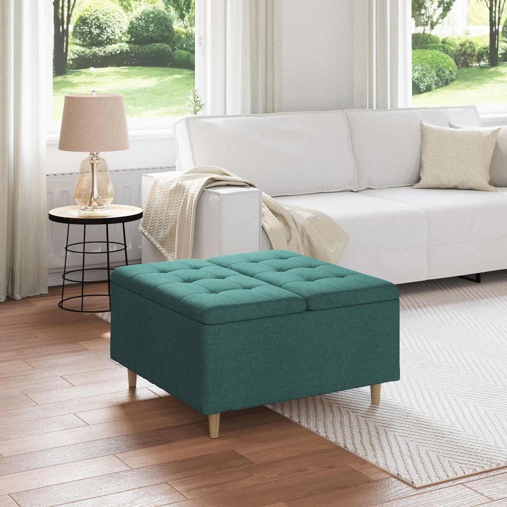 vidaXL Puff de armazenamento Verde Escuro 80 x 80 x 45 cm tecido