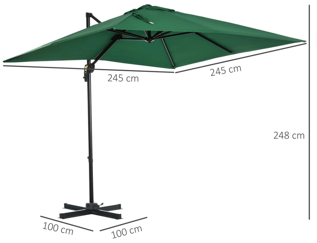 Chapéu de Sol de Jardim 245x245x245 cm Chapéu de Sol Excêntrico com Ro