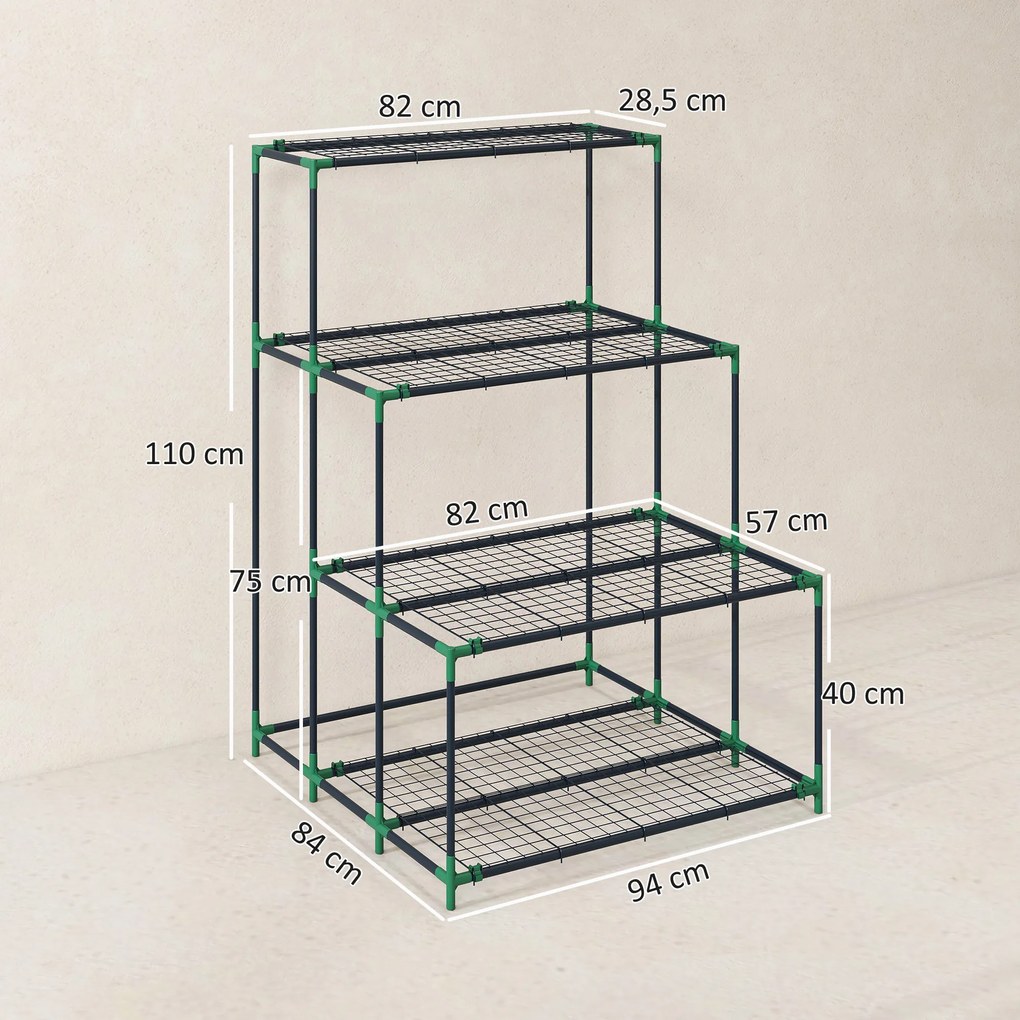 Suporte para Plantas de 4 Níveis com Estilo em Escada e Estrutura Metálica Resistente para Interior e Exterior Verde
