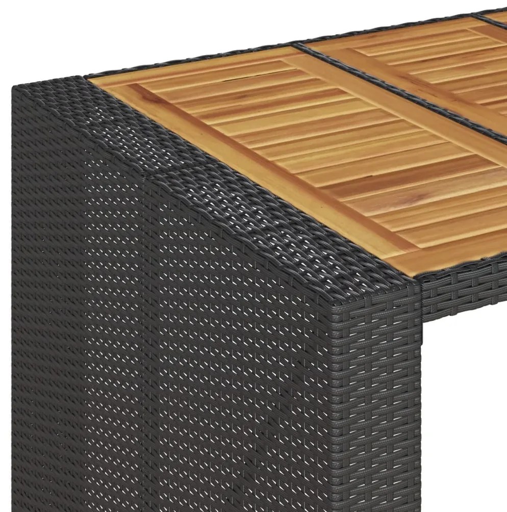 Mesa de bar para jardim com tampo em acácia vime PE preto