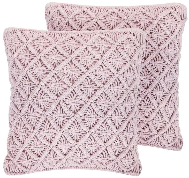 Conjunto de 2 almofadas decorativas em macramé de algodão rosa 45 x 40 cm  KIZKALESI Beliani