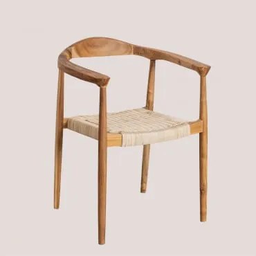 Pack De 2 Cadeiras De Jantar Com Braços Em Rattan E Madeira De Teca Kiemer Natural - Sklum