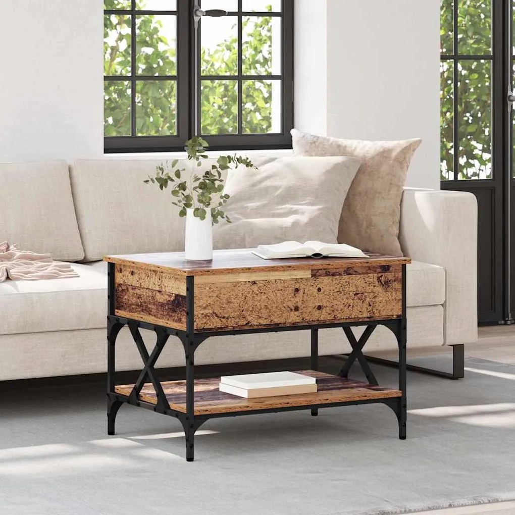 vidaXL Mesa de centro Madeira Antiga 70x50x50cm Madeira processada