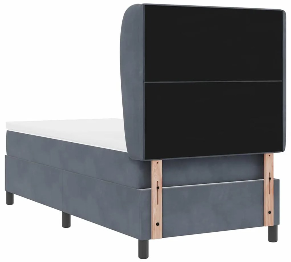 Cama box com colchão cinza escuro 90 x 190 cm em veludo