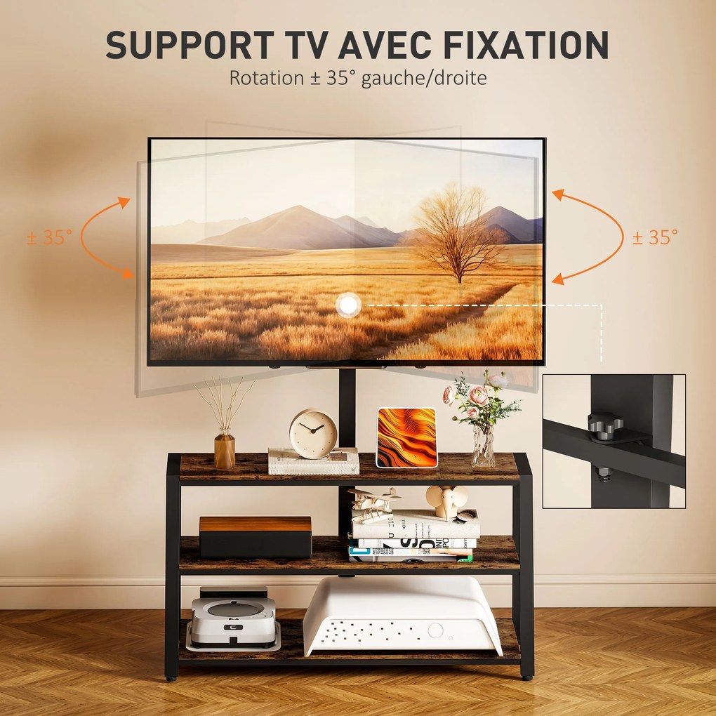 Móvel de TV com Suporte, 108 x 41 x 135 cm, Ângulo Ajustável de 35°, Castanho