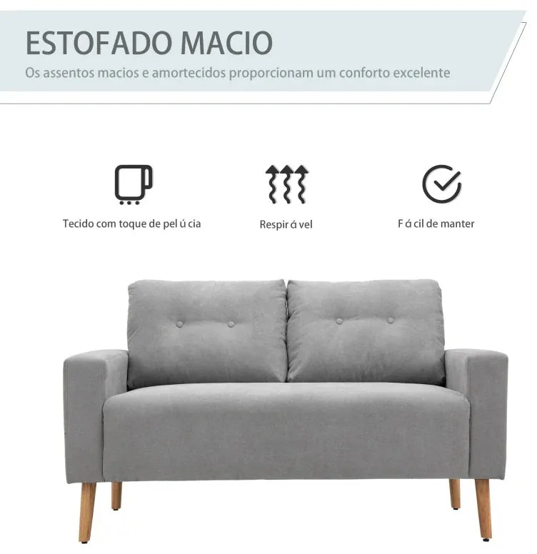 Sofá Faker de 2 Lugares - Cinzento - Design Nórdico