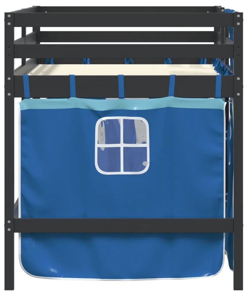 Cama alta p/ criança c/ cortinas 90x190 cm pinho maciço azul