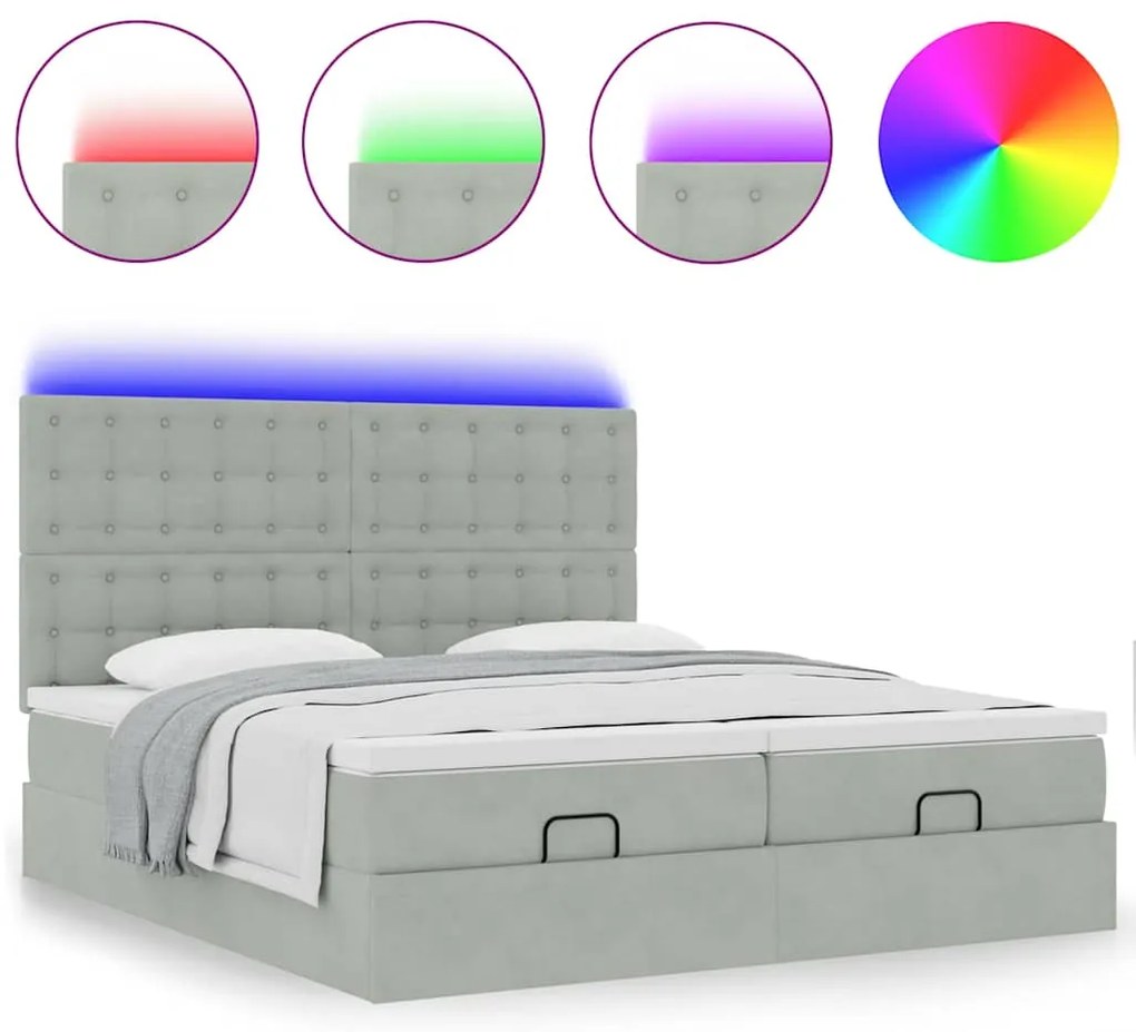 Estrutura cama otomana colchões 160x200cm veludo cinzento claro