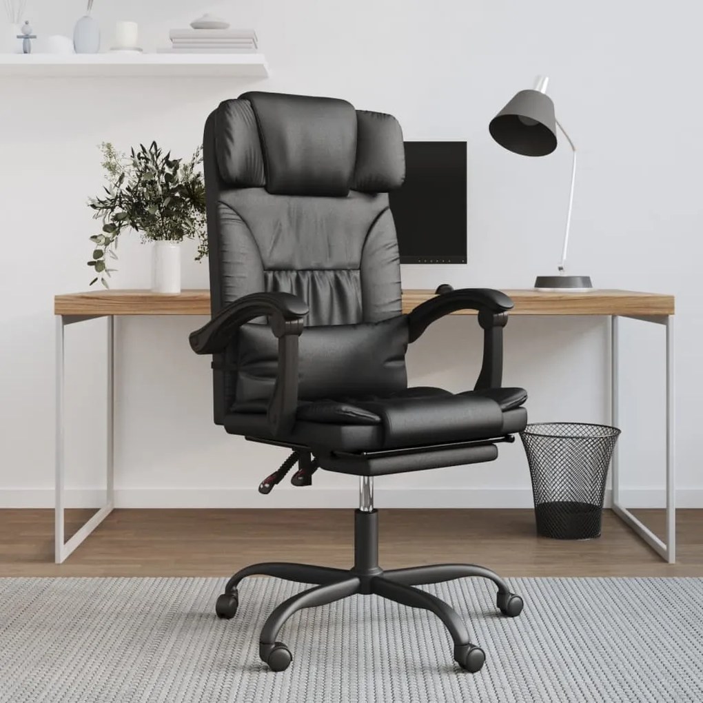 349733 vidaXL Cadeira de escritório reclinável couro artificial preto