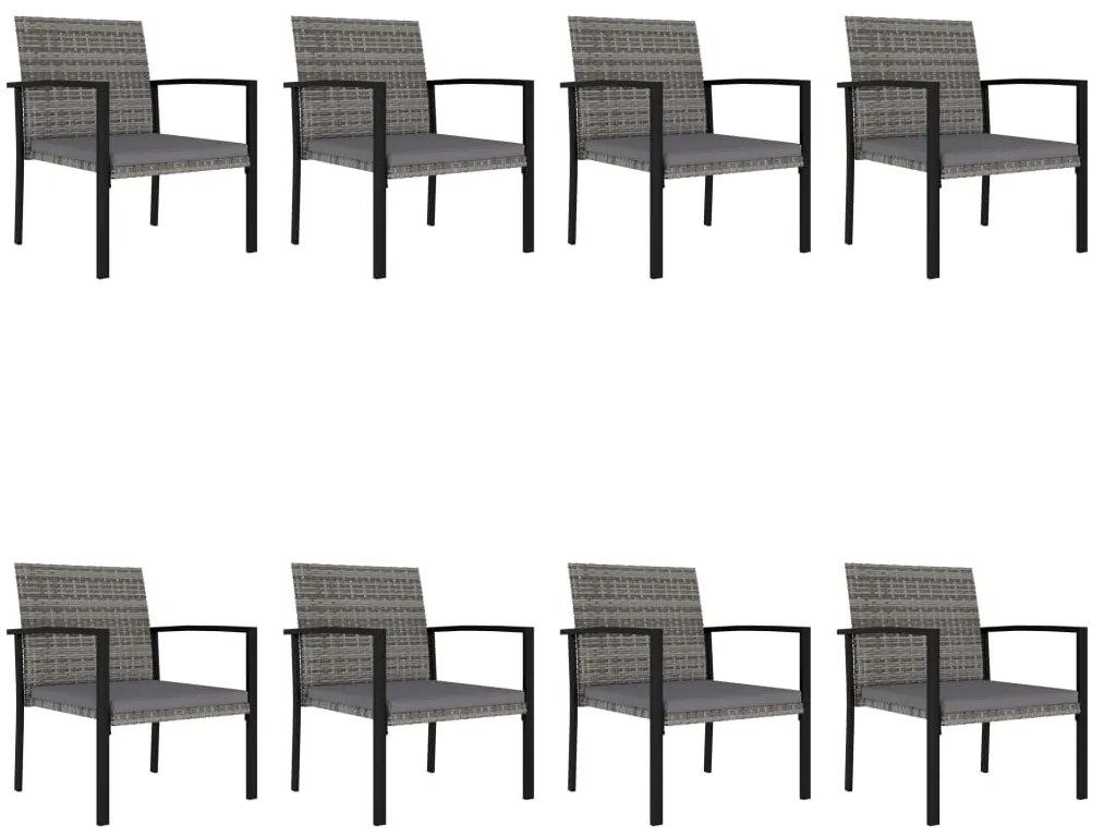 9 pcs conjunto de jantar para jardim vime PE cinzento
