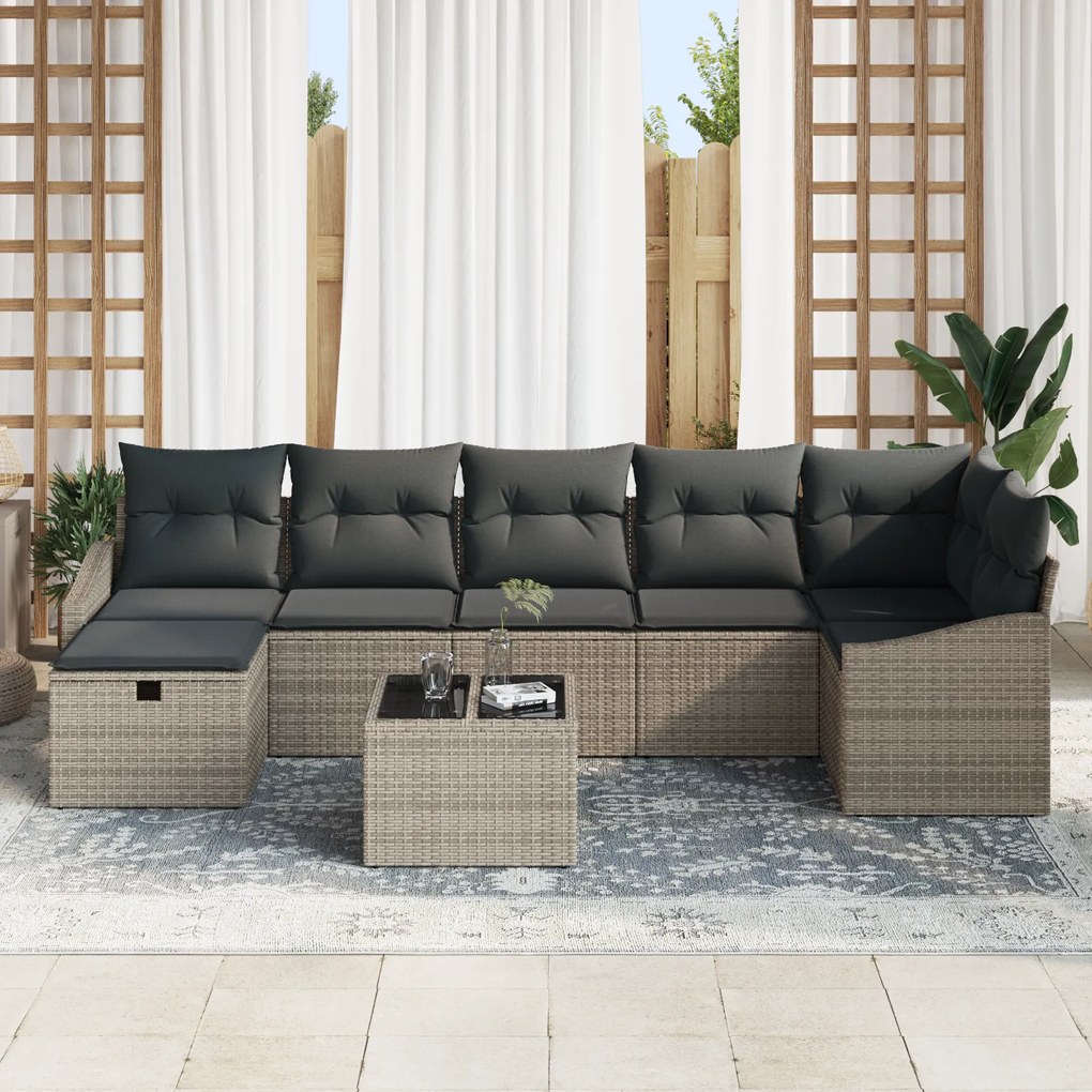 Conjunto de Sofá de Jardim de 8 Peças com Almofadas Cinza Rattan Polié