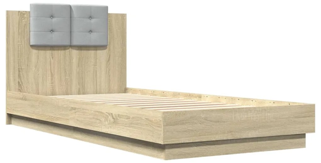 Estrutura cama c/ cabeceira/luzes LED 90x200 cm carvalho sonoma