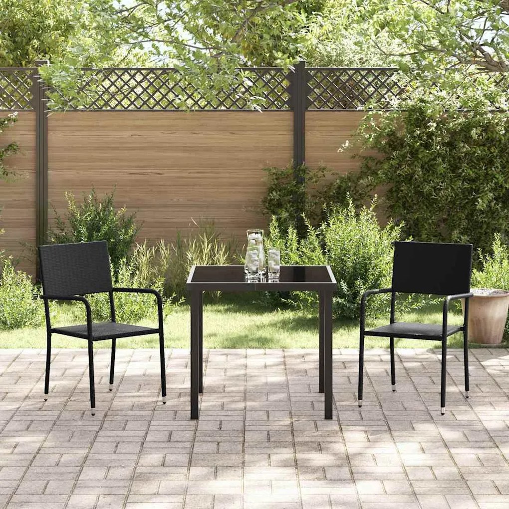 Conjunto com 3 mesas para jardim , pretas, em rattan sintético.