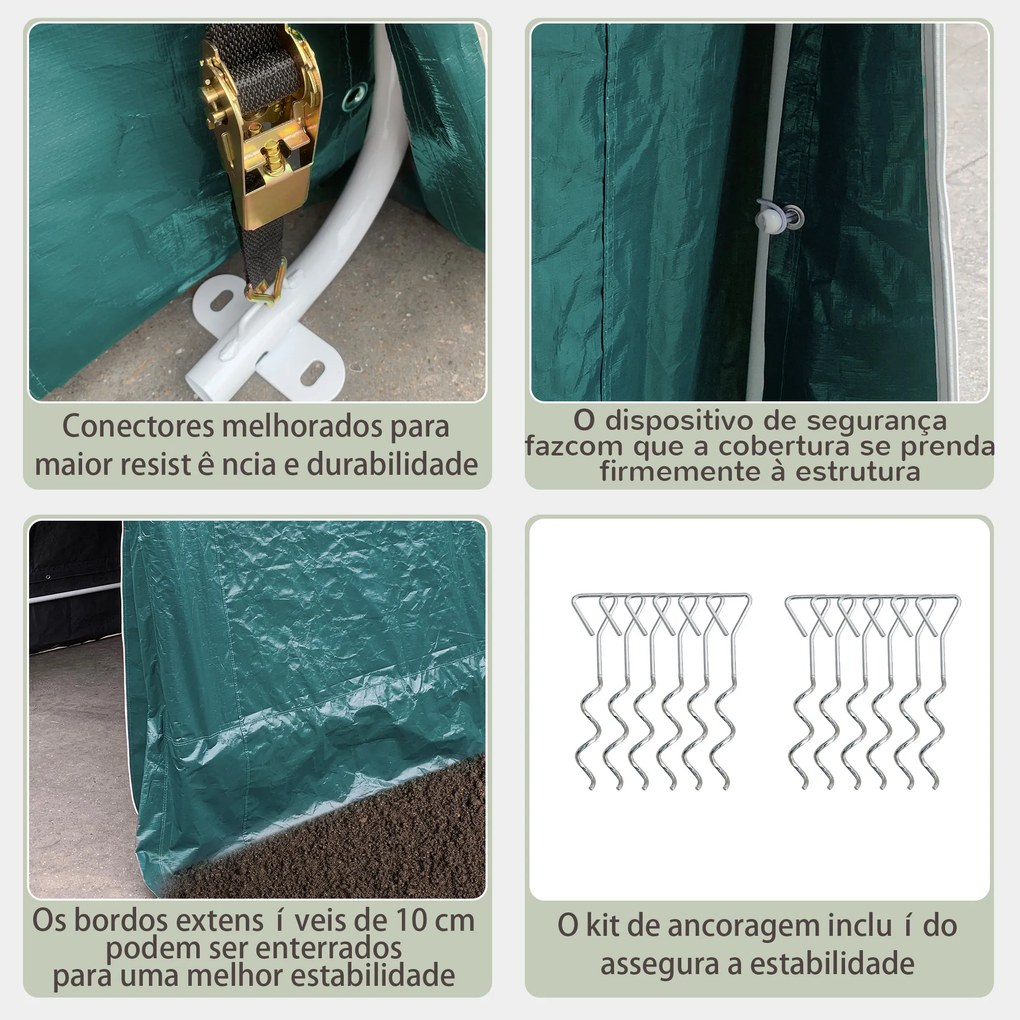 Abrigo de Exterior para Ferramentas Bicicleta 2,4x2x2,02 m Abrigo de Armazenamento com 2 Portas  Anti-UV para Jardim Verde