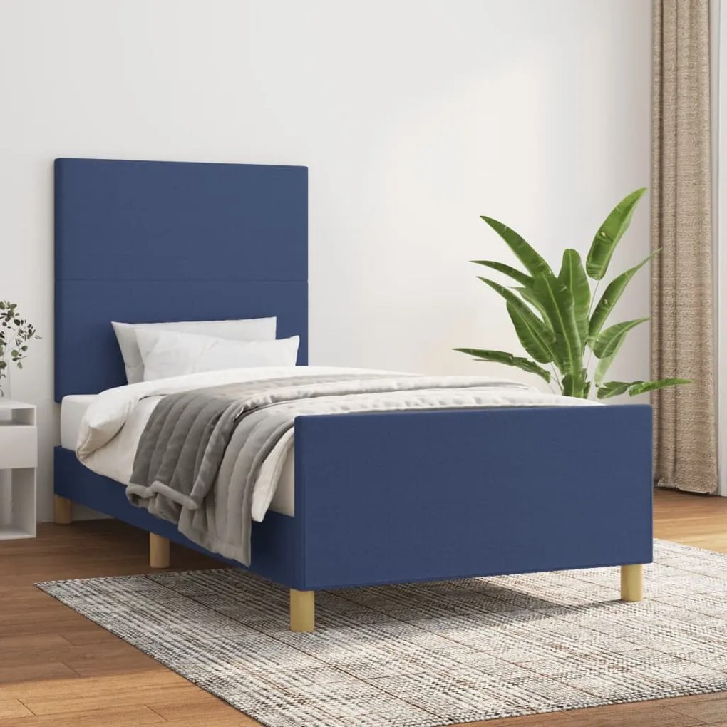 Estrutura de cama sem colchão 90x190 cm tecido azul