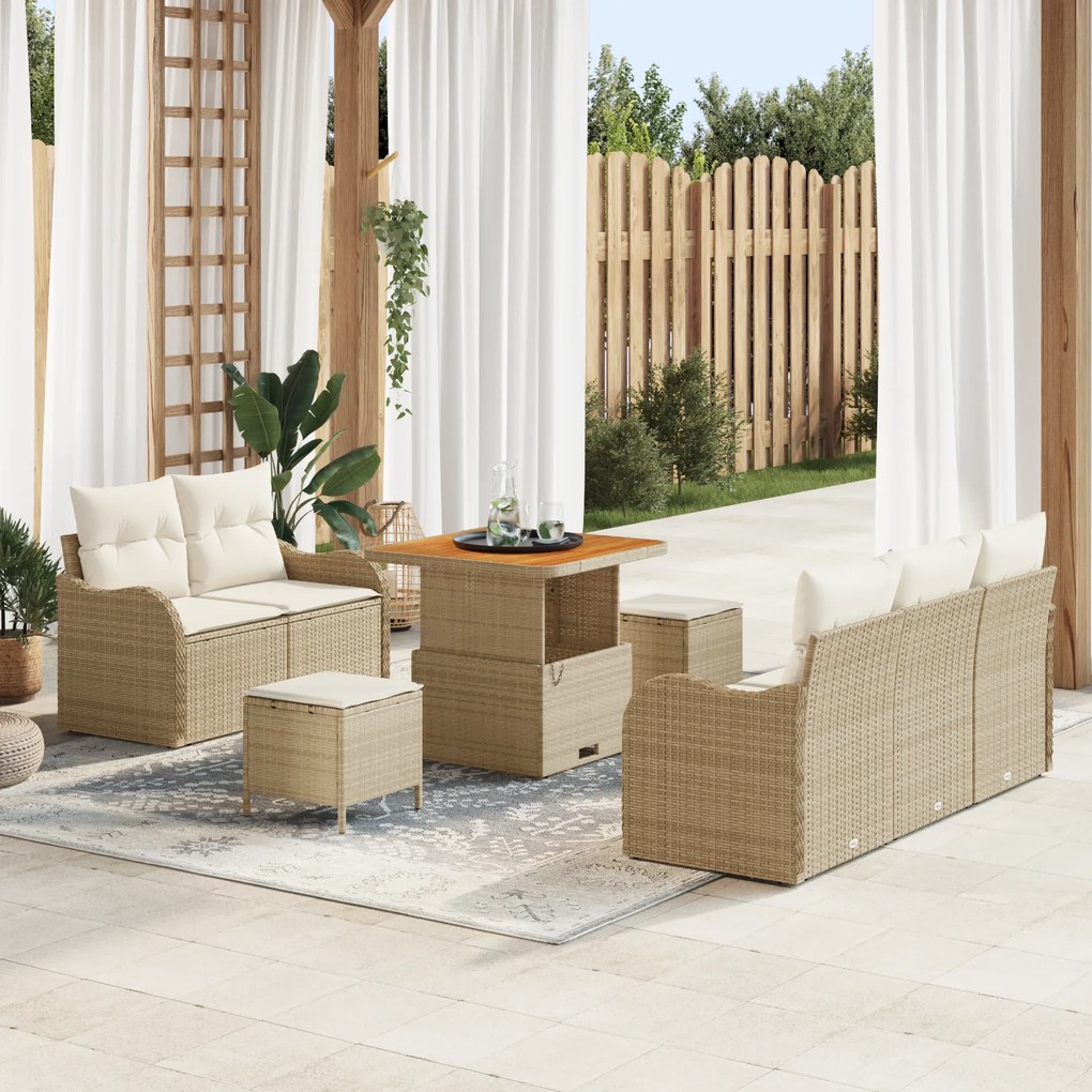 Conjunto de Sofá de Jardim vidaXL 8 Peças com Almofadas Bege Poliratta